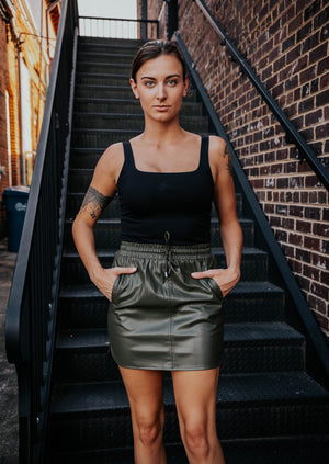 Phoebe Olive Faux Leather Skirt