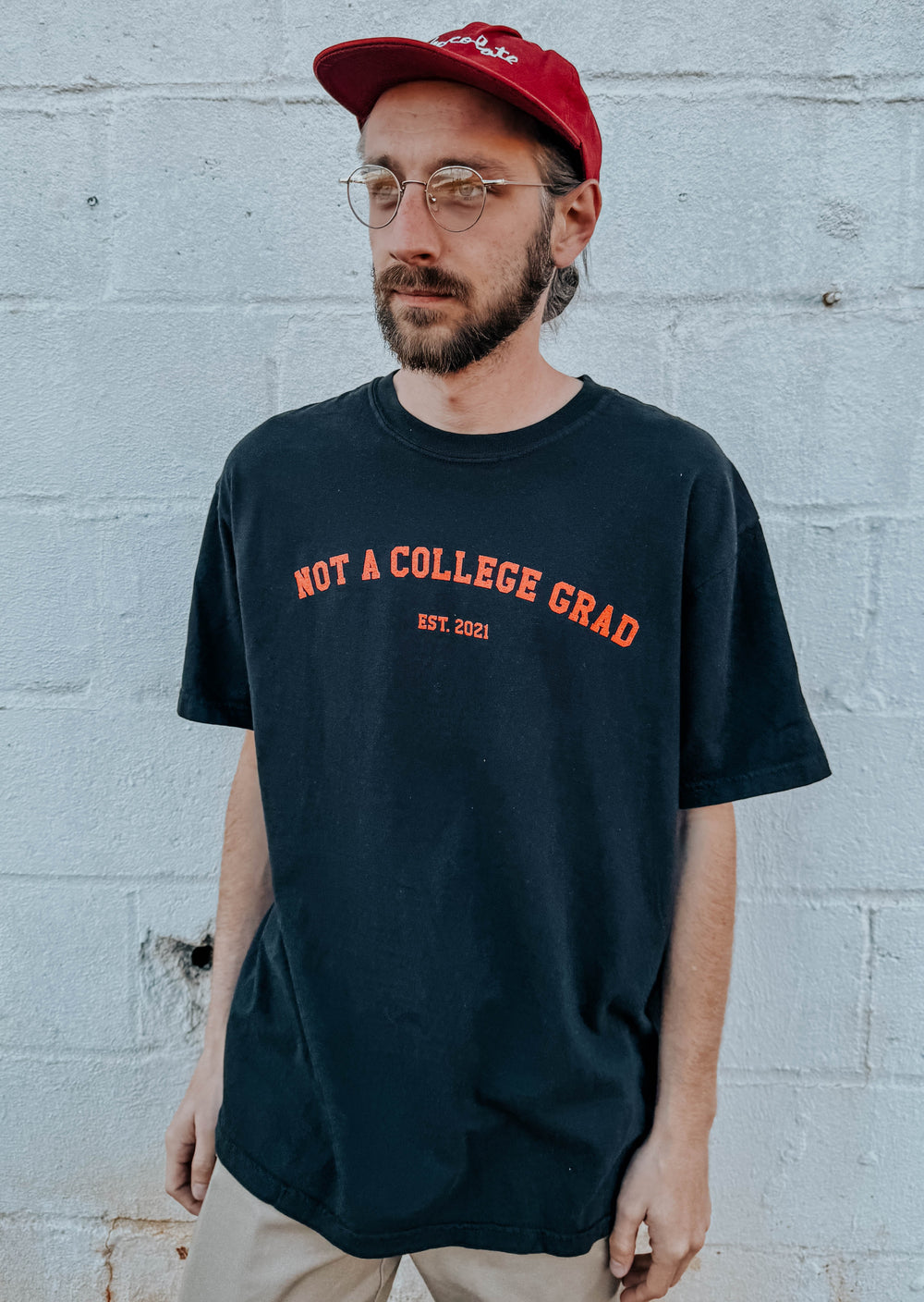 Not A College Grad Graphic T-Shirt - Red on Black