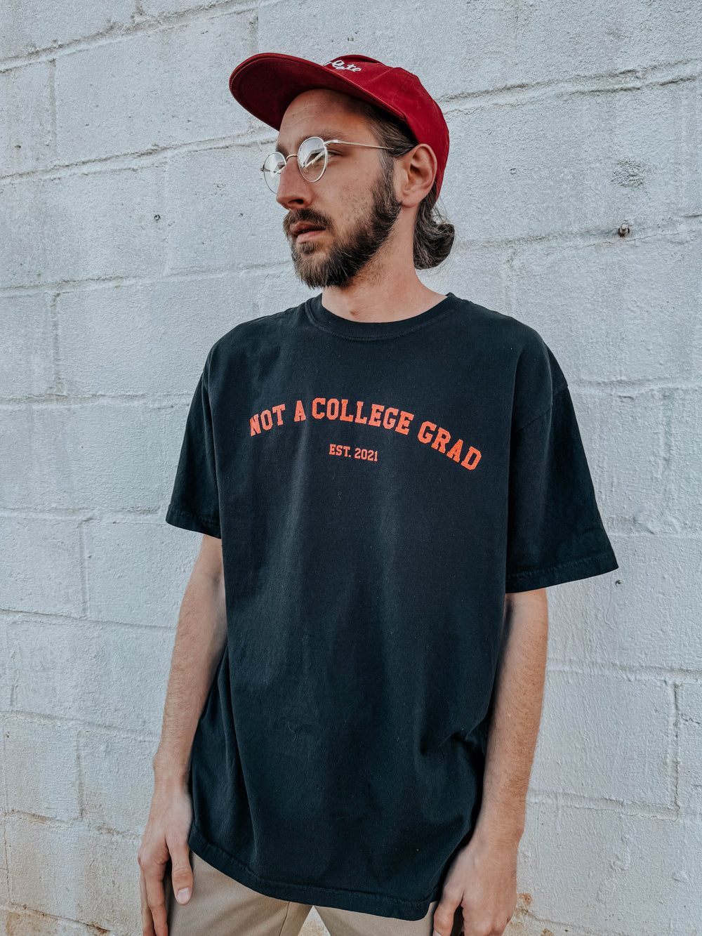 Not A College Grad Graphic T-Shirt - Red on Black